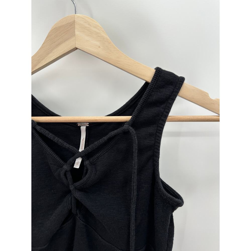 Free People Top Women SMALL Black Emmy Lou Lace-Up Neck Sleeveless Tank - Picture 4 of 10